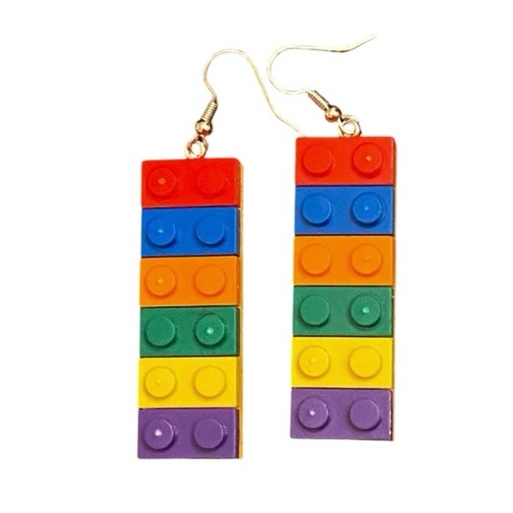 Colorful Building Block Dangle Earrings - Picture 2 of 4